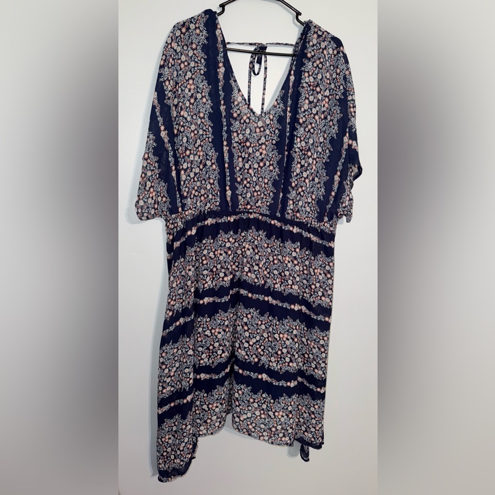 Maurices 4X navy blue and floral overlay dress